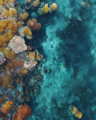 the sea from above, you can see coral underwater