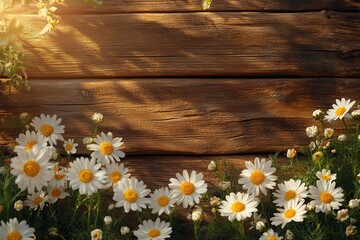 Obraz premium Beautiful spring chamomile flowers on wooden table