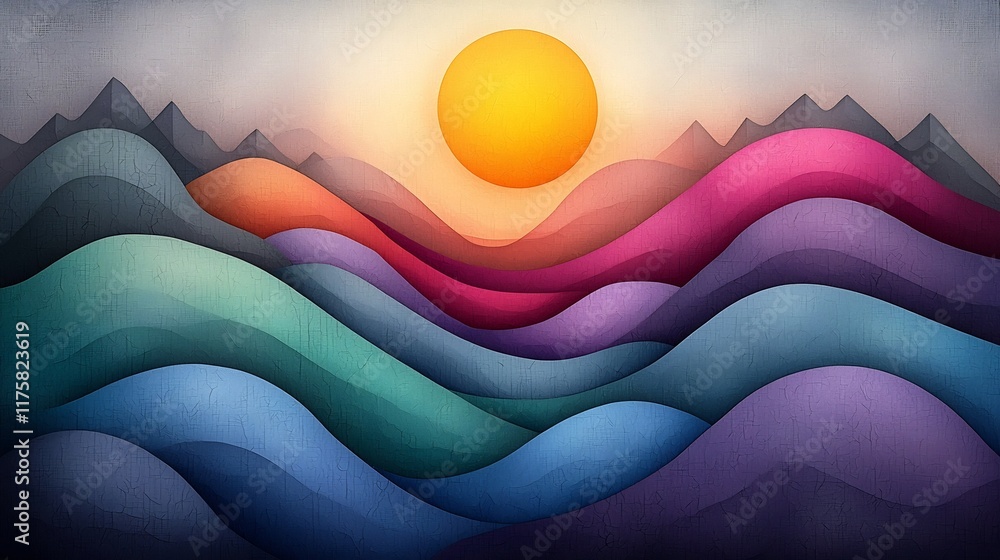 Poster captivating abstract featuring a dynamic shimmering composition of flowing iridescent shapes and vib