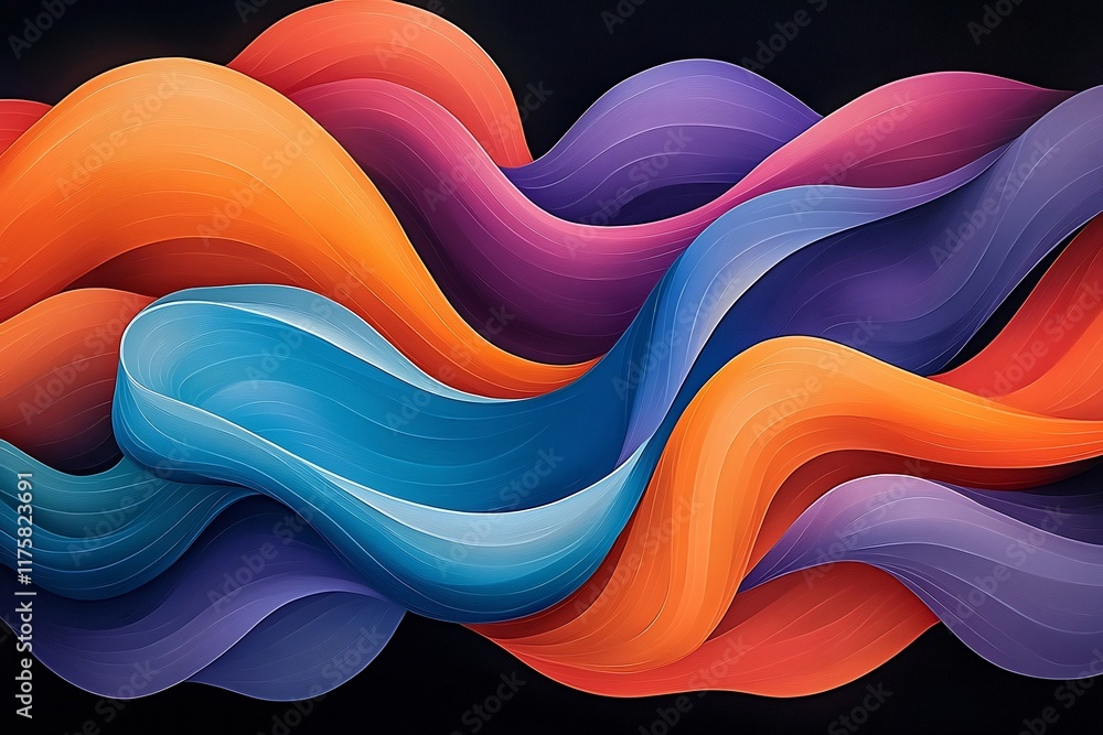 Poster mesmerizing iridescent abstract art featuring winding contoured structures in a captivating kaleidos