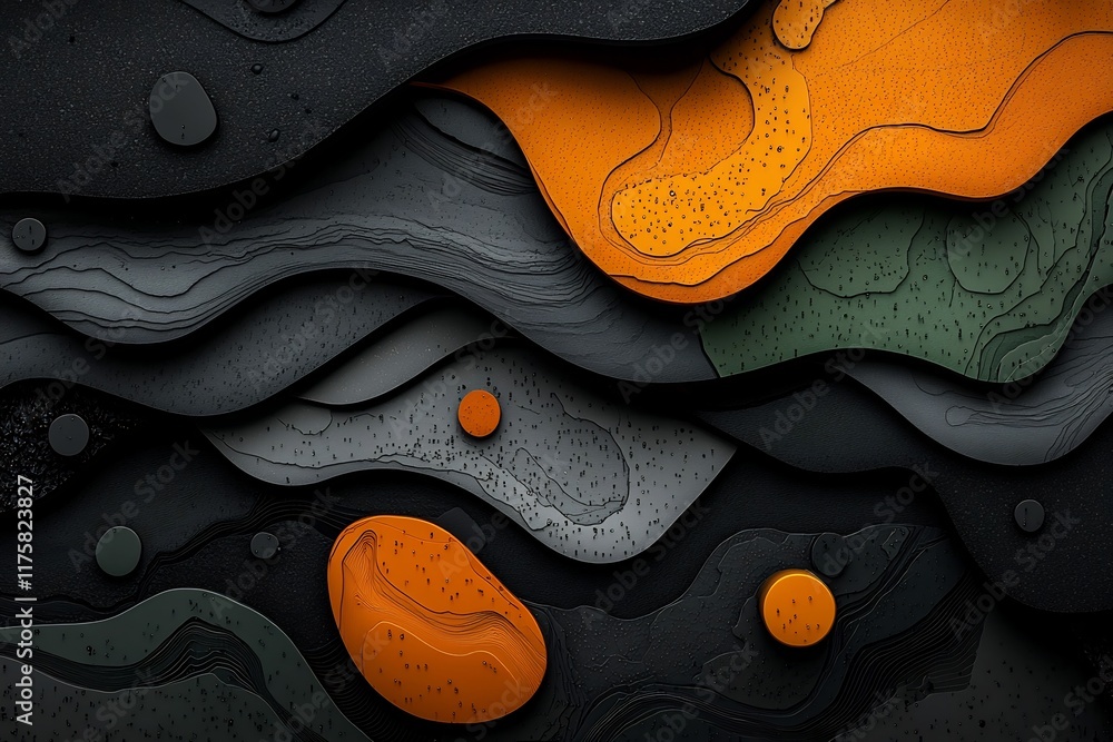 Poster stunning fluid topographic rainfall map with swirling data flows complex topographic layers and dyna