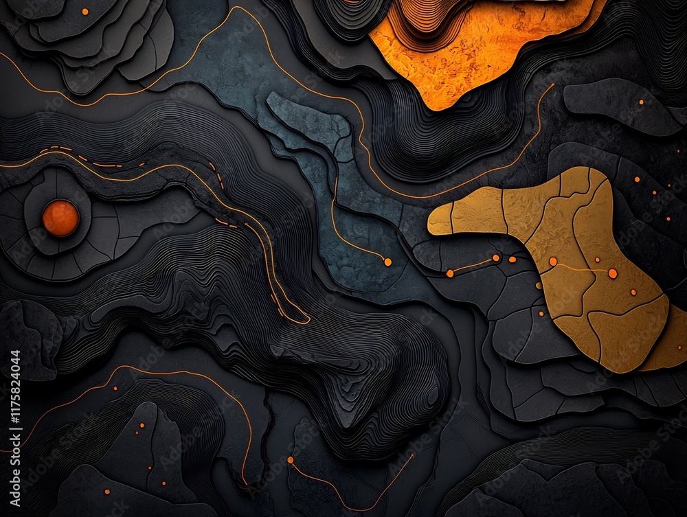 Poster intricate topographic map design illustrating the captivating rainfall patterns of a remote mountain