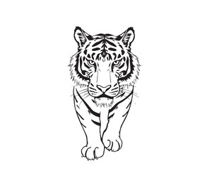 Fototapeta premium A black and white coloring page depicting a Tiger pattern with bold lines and a clean line art style against a white background, Vector illustration.