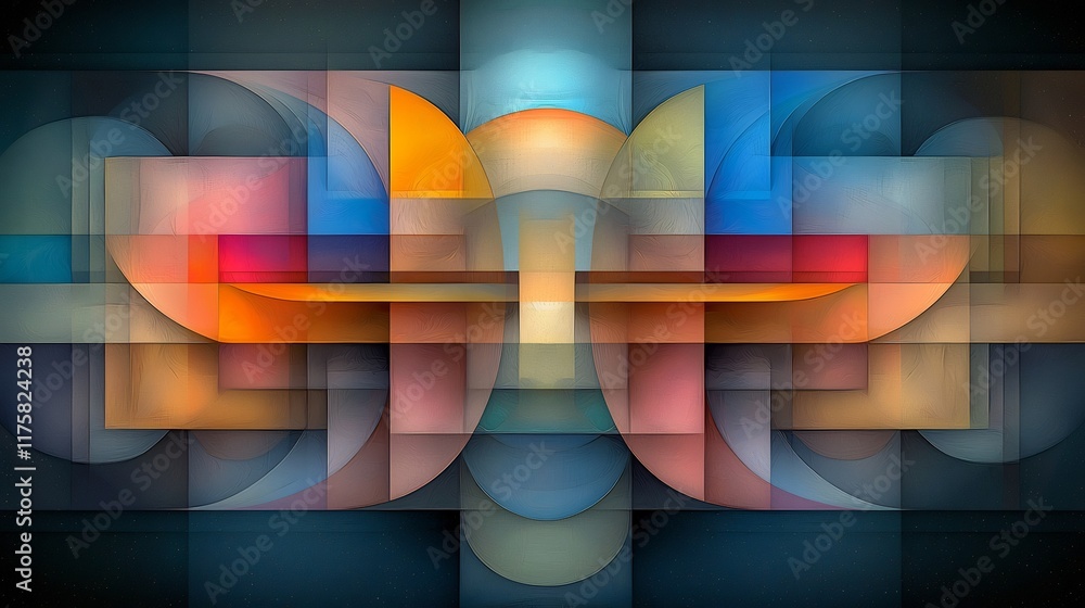 Poster dazzling abstract imagery featuring rhythmic iridescent structures in a mesmerizing kaleidoscopic la