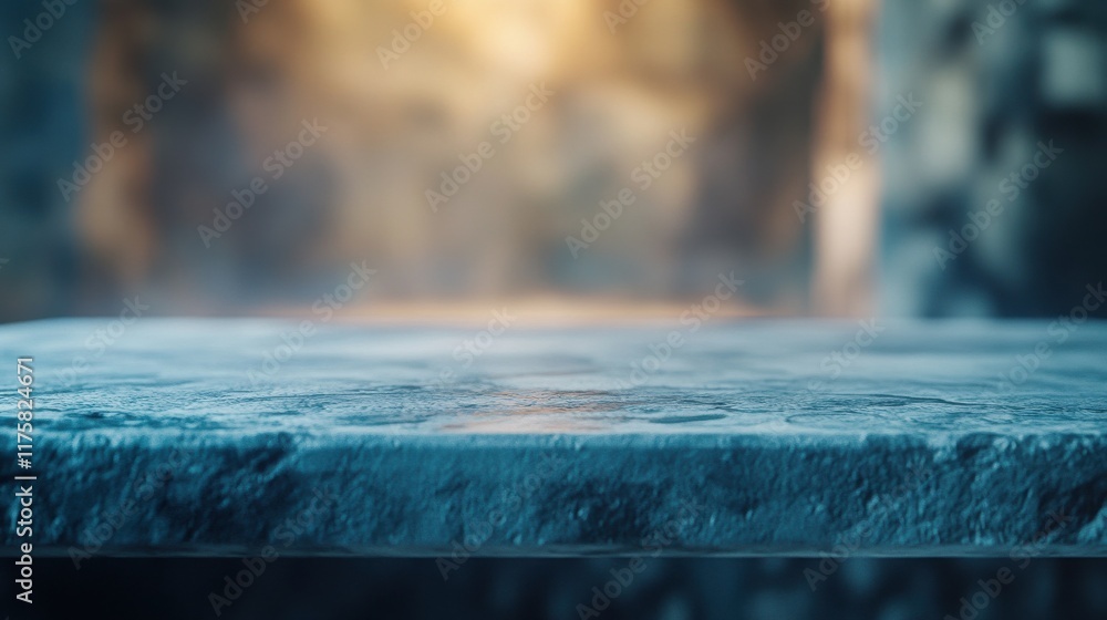 Poster empty table with abstract blurred background. blur living room. for product display.
