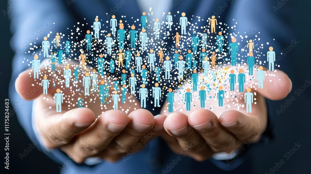 Poster hands holding an abstract representation of community and connection in a digital world