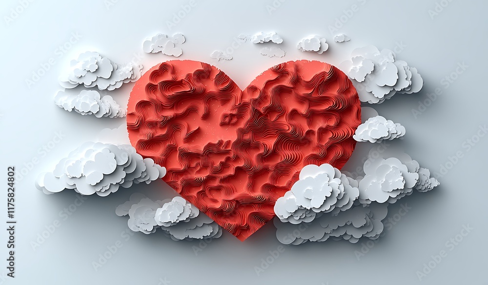 Poster Heart-Shaped Object with Clouds

