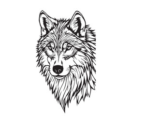 A black and white coloring page depicting a Wolf pattern with bold lines and a clean line art style against a white background, Vector illustration.