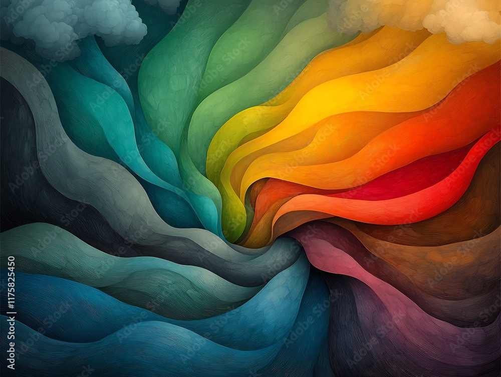 Poster captivating abstract landscape with luminescent color gradients flowing in a mesmerizing prismatic c