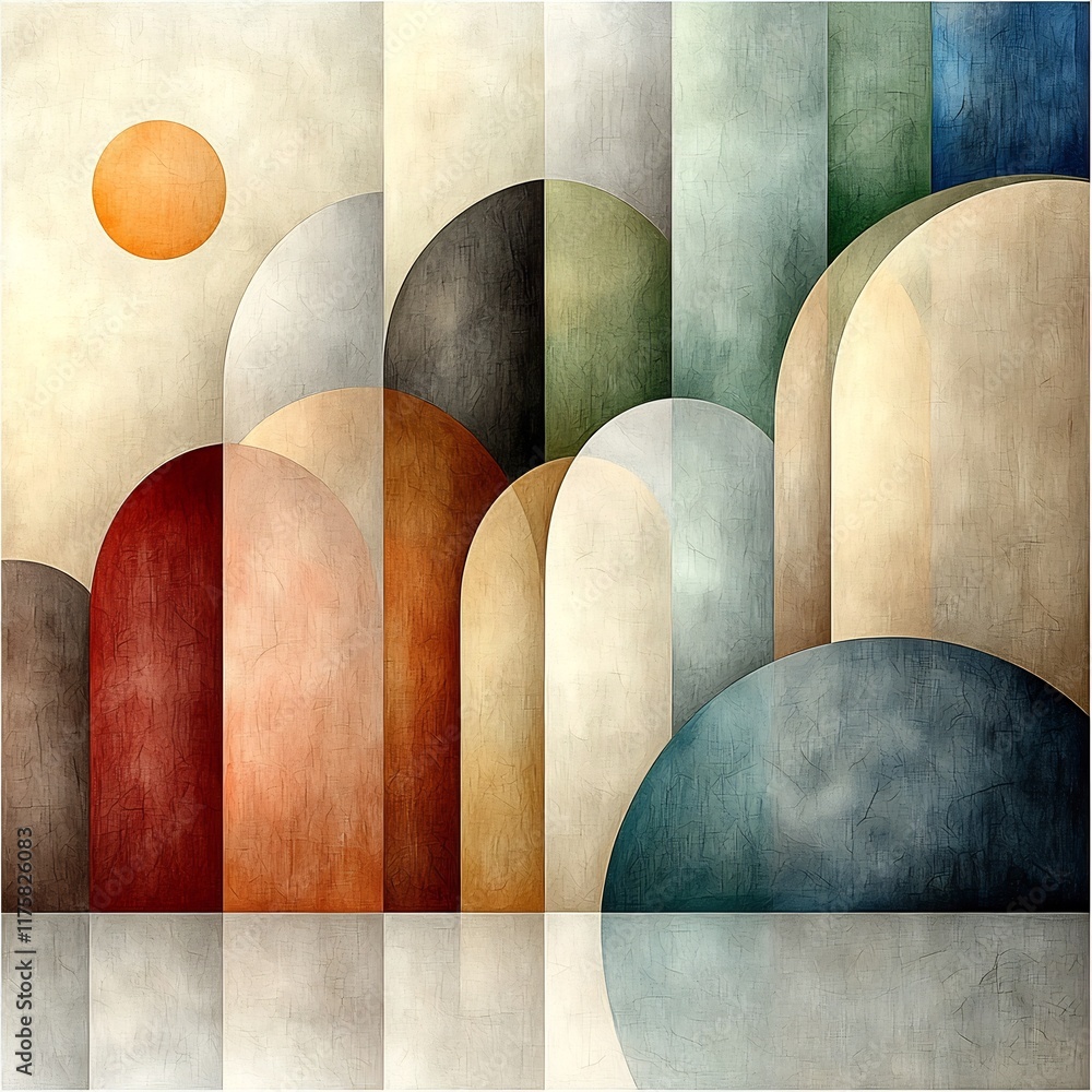 Poster graceful curved patterns and minimalist forms in a muted earthy color palette creating a serene and 