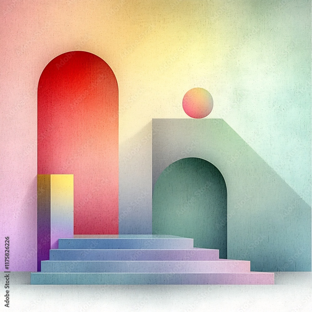 Poster delicate pastel gradient canvas with a faint textured overlay featuring a simple minimalist geometri