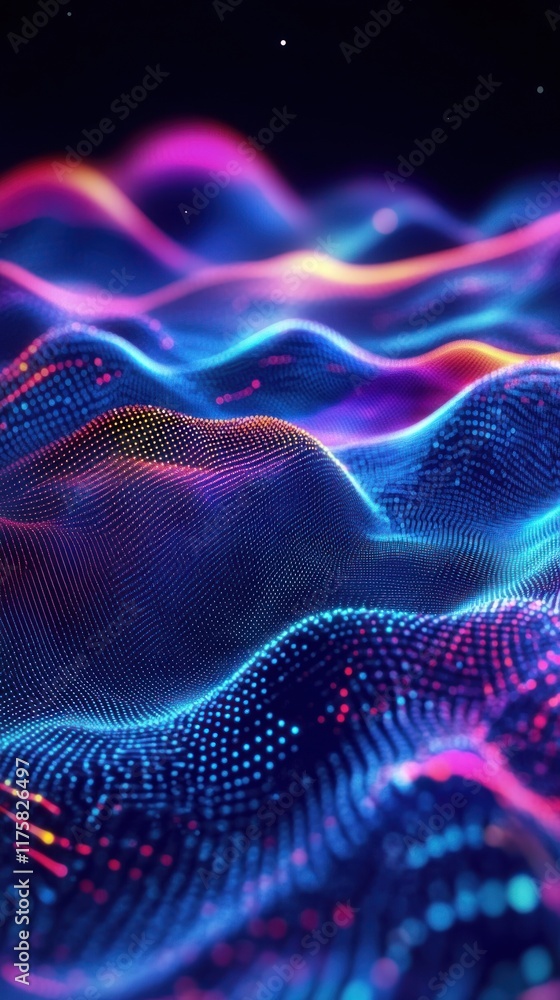 Poster abstract digital waves in vibrant colors flowing in a beautiful pattern, representing technology, da