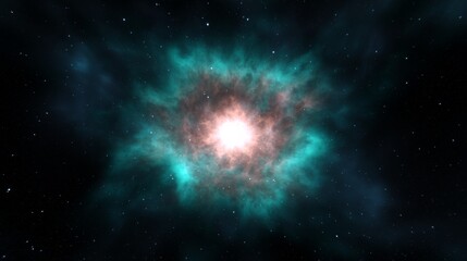 Obraz premium Cosmic Nebula Teal and Rose Glowing Core, Space Art, Celestial, Nebula Wallpaper Space, Astronomy