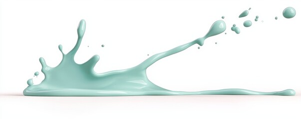 Abstract Mint Green Liquid Splash 3D Render, Fluid Dynamics, Dynamic Composition, White Background Liquid splash, 3D rendering