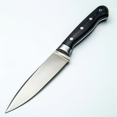 A sleek chef's knife with a dark wood handle and a sharp, stainless steel blade.