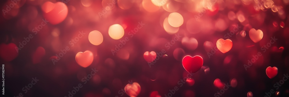 Aufkleber Blurred shiny red hearts floating on a warm red bokeh background creating a romantic atmosphere for valentine's day, mother's day or any special occasion celebrating love and affection