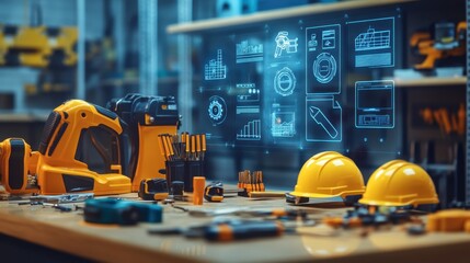 Fototapeta premium Augmented Reality Tools on Workbench for Safety Management