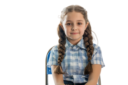A girl sitting attentively on a chair in a classroom, showcasing the importance of education and learning isolated on transparent background