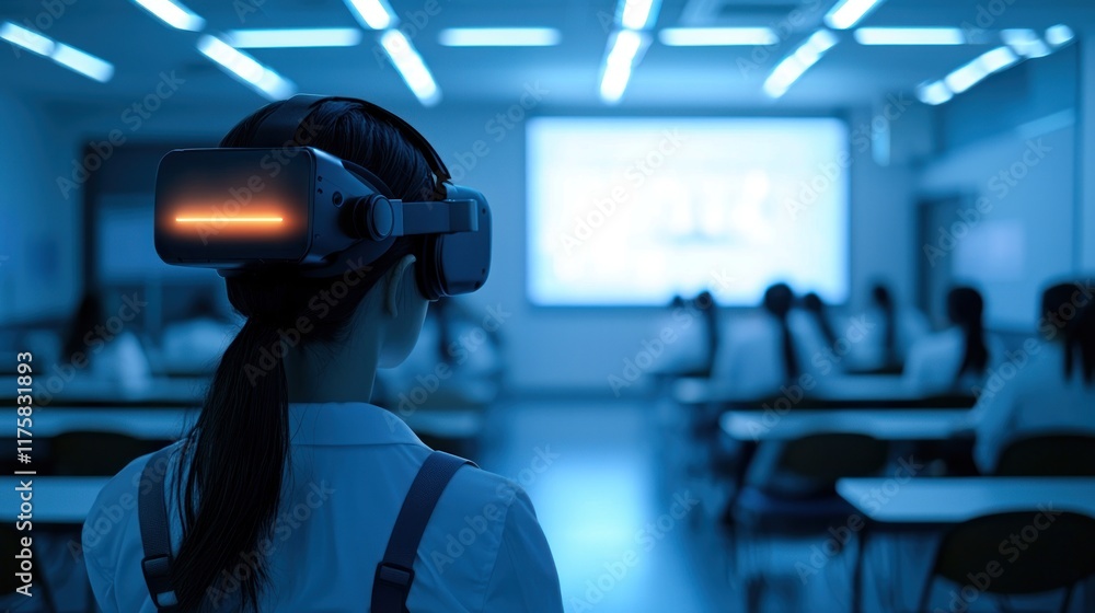 Poster student using vr headset in classroom