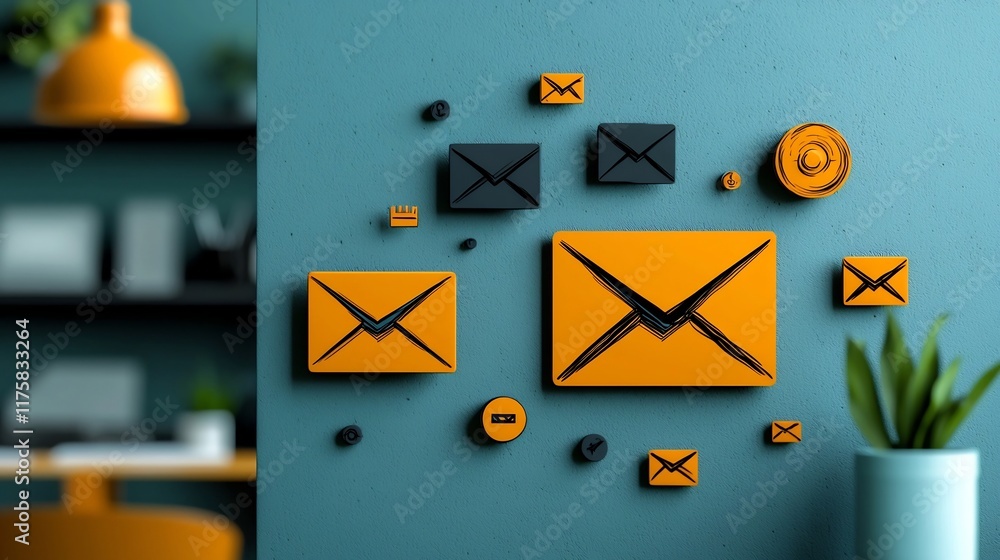 Poster interconnected world of communication visualized through hand drawn user icons mail signs and abstra