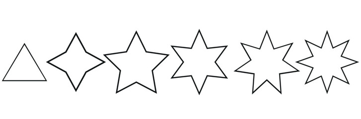  stars icon with 3,4,5,6,7,8 points. 