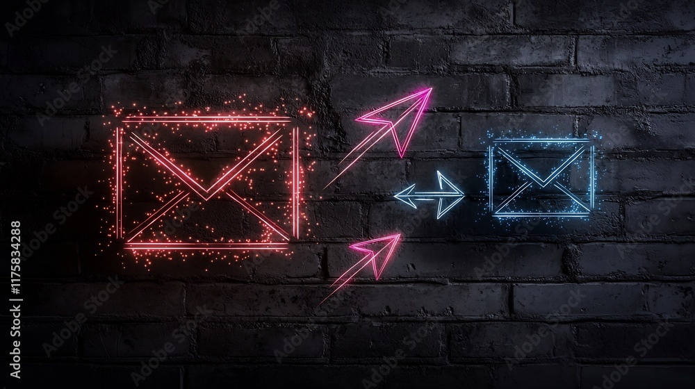Aufkleber global communication and social network with freehand user arrows and mail symbols on dark backgroun
