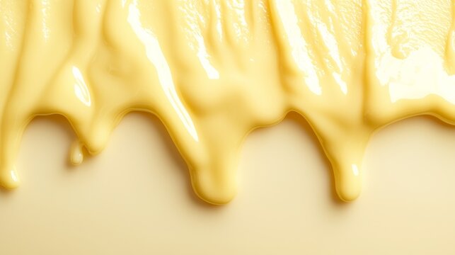 Abstract Yellow Liquid Dripping Background, Close-up Texture, Fluid Flow Concept Keywords Cream, Custard