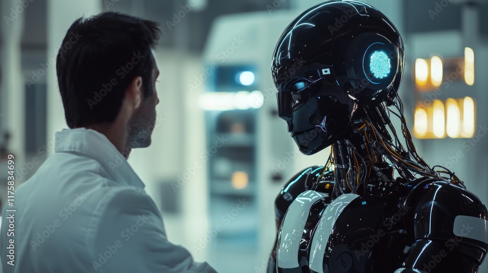 Aufkleber humanoid robot and scientist: a glimpse into the future of ai
