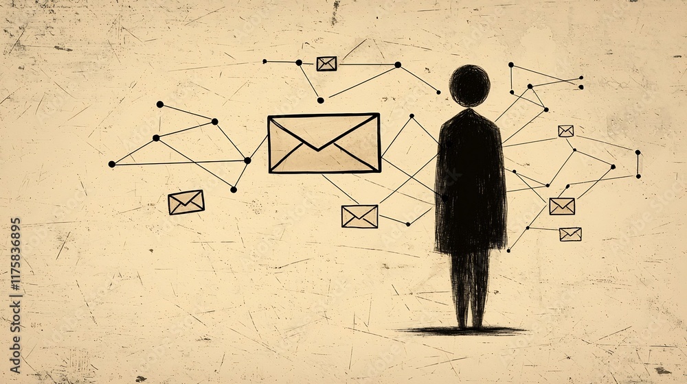 Poster transnational dialogue and virtual networking notion illustrated with quirky doodle figure interconn