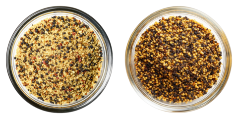 Lemon pepper in a small glass bowl isolated on transparent background, Set of