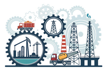 Obraz premium Industrial Oil Extraction and Construction with Machinery Graphics