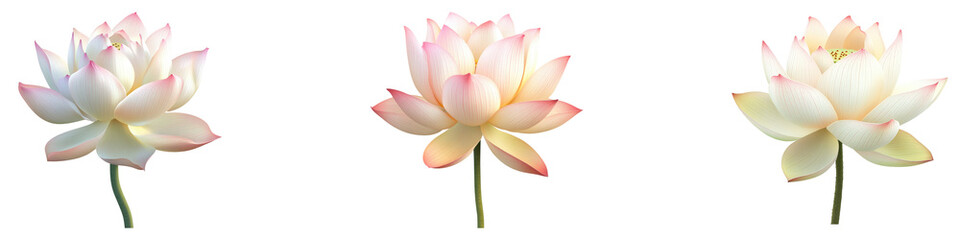 Lotus flower isolated on transparent background, Set of