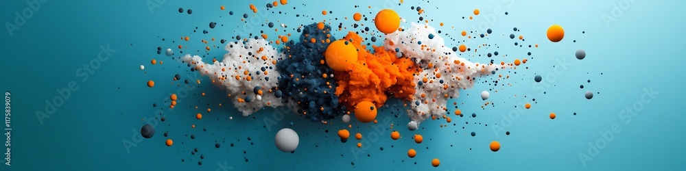 Poster a visually striking and captivating depicting a dynamic energetic explosion of colorful particles in
