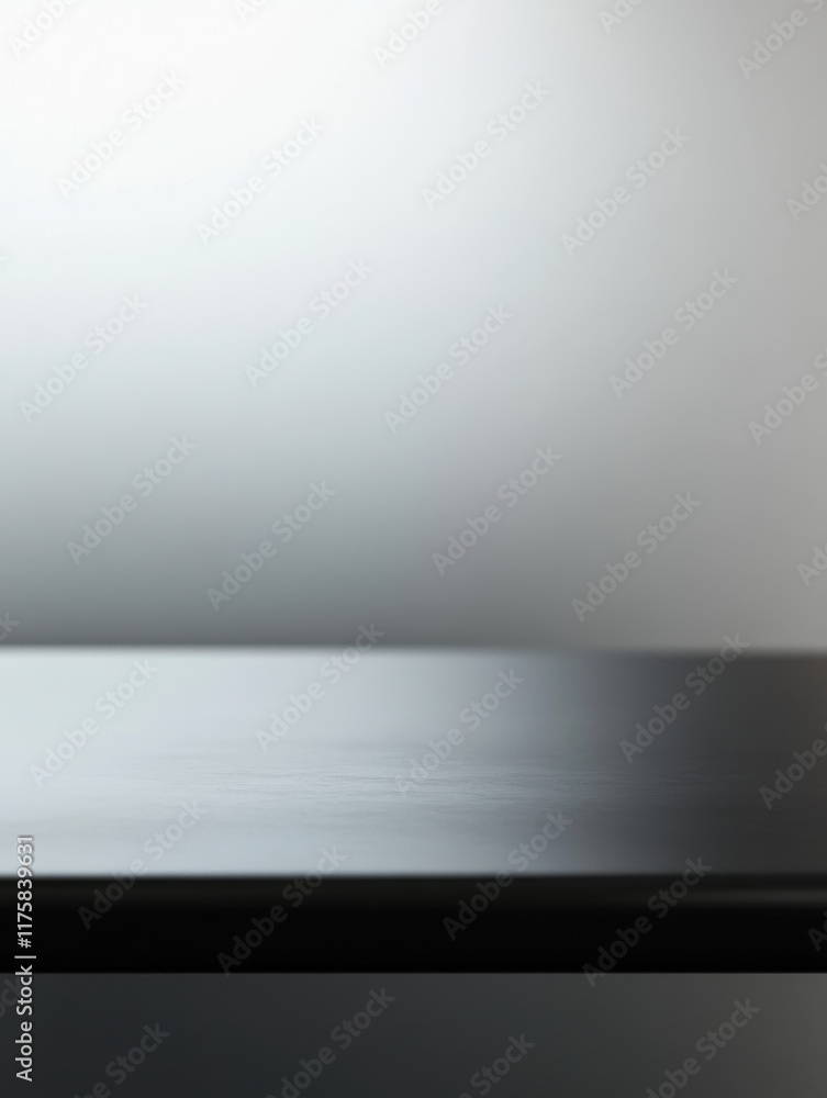 Poster 3d rendering of a blurred gray background with a black desk space