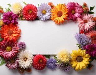 Obraz premium a frame of vibrant flowers on a white background with ample space for a greeting card