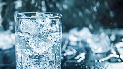 Glass of water with ice cubes in it