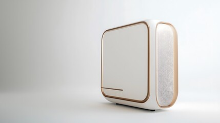 A white box with gold trim sits on a white background