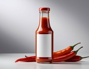 a bottle of spicy hot sauce featuring a blank mockup label ideal for product promotion and marketing in culinary ventures