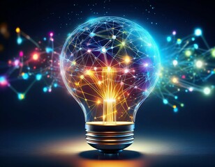 a vibrant digital network within a lightbulb symbolizing the flow of ideas in the age of information technology