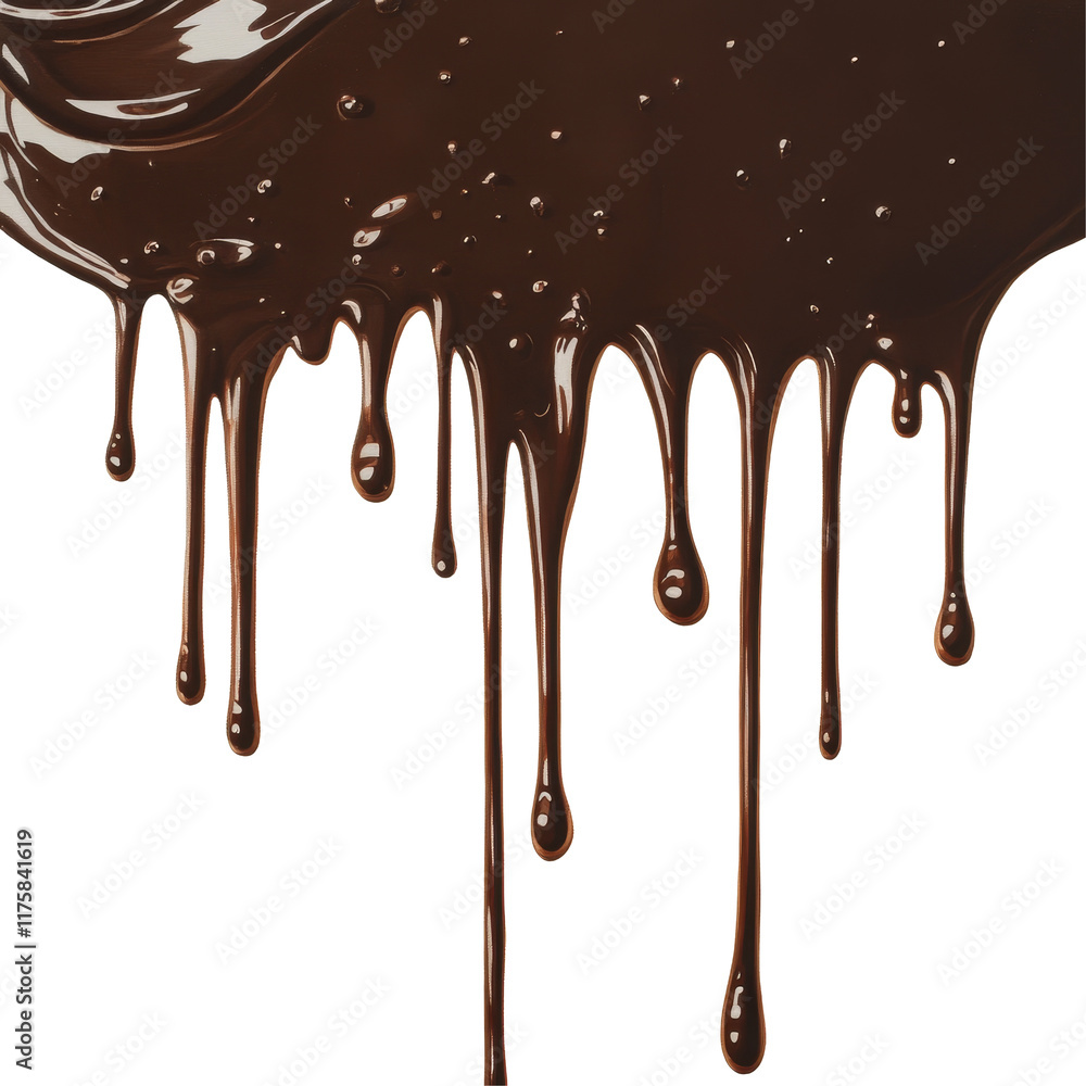 Poster chocolate drips elegantly from the top, creating a rich and glossy cascade on a smooth surface, choc