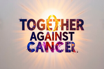 Inspirational text "Together Against Cancer" with a cross for awareness campaigns and events
