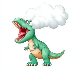 Fototapeta premium A cartoon Tyrannosaurus rex dinosaur depicted on a white background, created using generative AI.