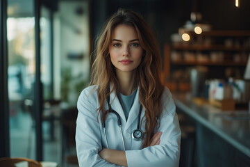 Obraz premium Caring Physician in a White Lab Coat with a Warm Expression