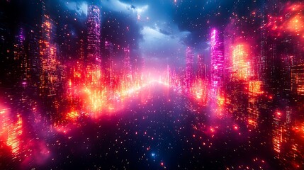 Obraz premium Futuristic Neon Grid Malfunction with Digital Glitch Effects