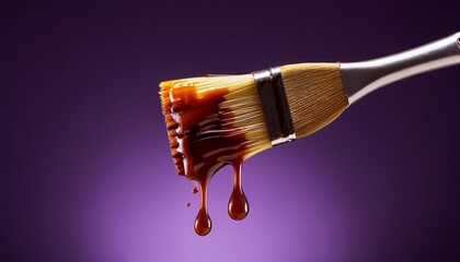 the barbeque brush with dripping sauce isolated on a dark purple gradient background