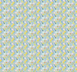 Seamless floral pattern with pastel flowers on light blue background for textile and wallpaper design