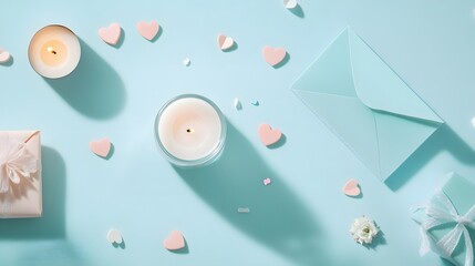 Romantic Pastel Scene With Candles Gifts And Hearts