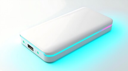 A white device with a blue light on it