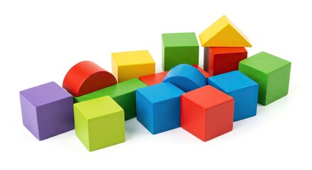 Educational Wooden Blocks Set - Colorful Geometric Shapes for Early Learning and Development.