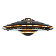 A classic UFO hovers against a transparent background, highlighting its unique design and glowing features, UFO on transparent background